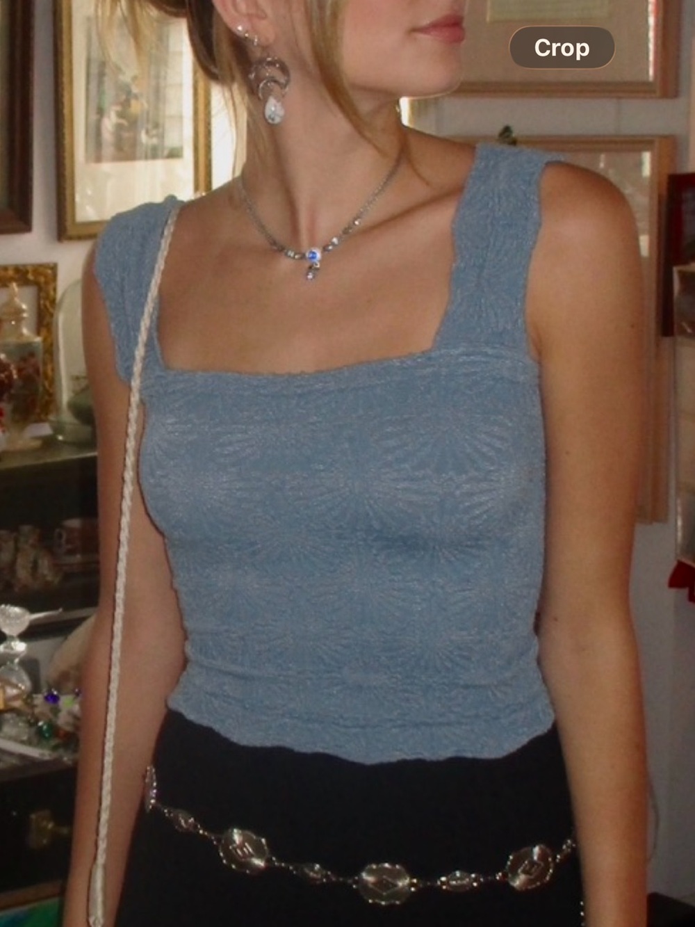 Free People Dusty Blue Square Neck Tank Top - XS/S